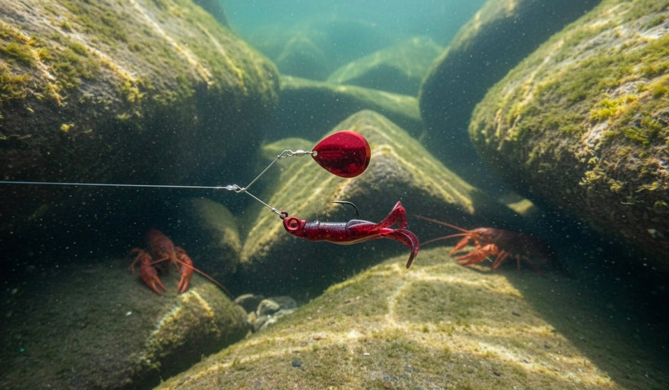 Lure Innovations Lil’ Dynamite - Early Spring, Craw Red, Compact Spinnerbait.