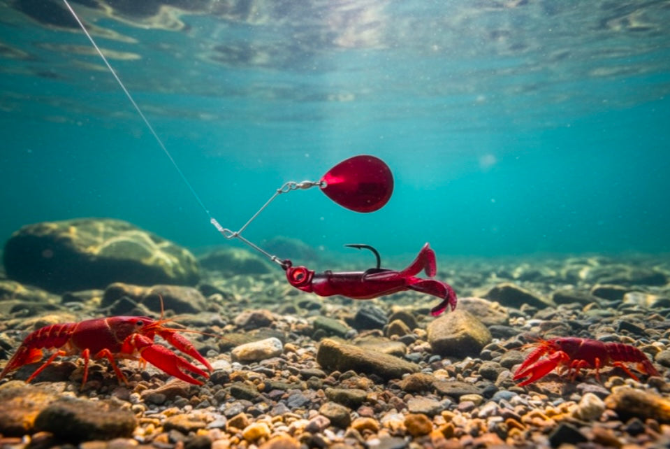 Lure Innovations Lil’ Dynamite - Early Spring, Craw Red, Compact Spinnerbait.